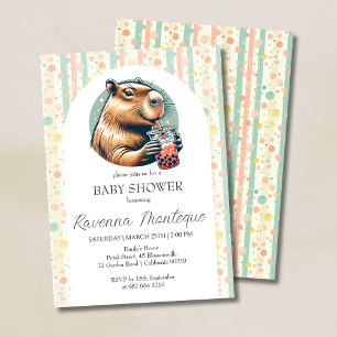 Funny Capybara Striped Personalised Baby Shower Invitation
