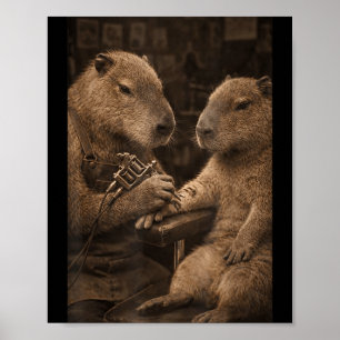 Funny Capybara Tattooing Capybara Capybara Tattoo Poster