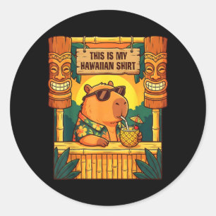 Funny Capybara Tiki Bar Hawaiian Aloha Tropical Classic Round Sticker