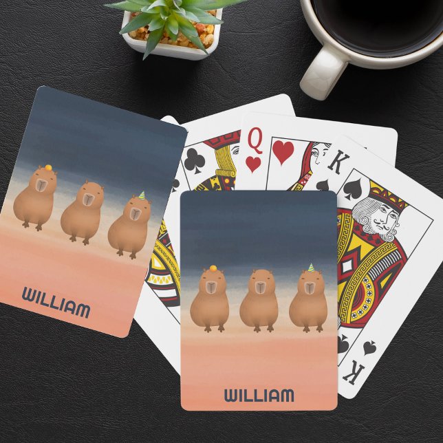 Funny Capybara Triplet Personalised Playing Cards (Three capybaras)