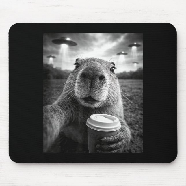 Funny capybara ufo selfie alien meme  mouse pad (Front)