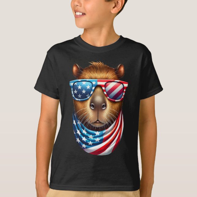 Funny Capybara USA Flag – 4th of July Funny Animal T-Shirt (Front)