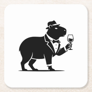 Funny Capybara Wineglass Minimalist Modern Square Paper Coaster