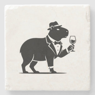Funny Capybara Wineglass Minimalist Modern Stone Coaster