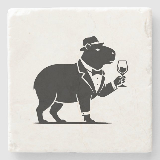 Funny Capybara Wineglass Minimalist Modern Stone Coaster (Front)