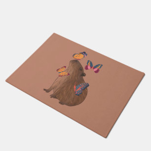 Funny Capybara with Butterfly – Cute Rodent Animal Doormat