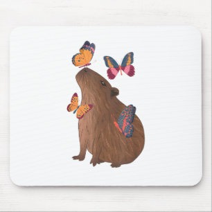 Funny Capybara with Butterfly – Cute Rodent Animal Mouse Pad