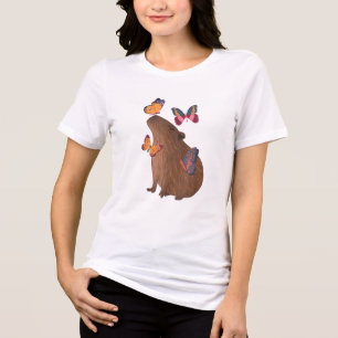 Funny Capybara with Butterfly – Cute Rodent Animal Tri-Blend Shirt