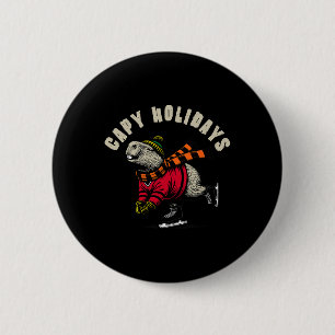 Funny Capyra Holiday Capy Holiday Ice Skating Capy 6 Cm Round Badge