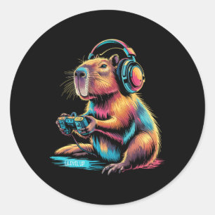 Funny Capyra Video Gamer Capyra  Classic Round Sticker
