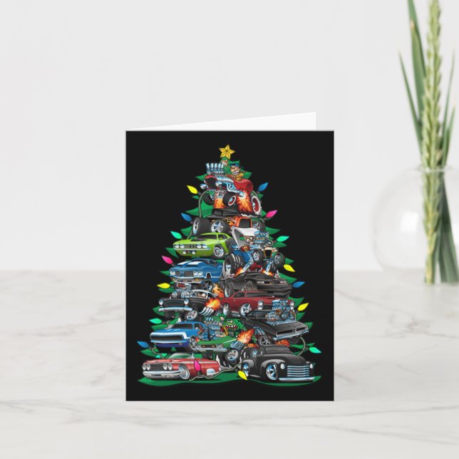 Funny Car Christmas Tree Clic Muscle Cars Tree Lig Card (Front)