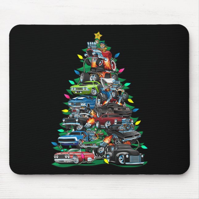 Funny Car Christmas Tree Clic Muscle Cars Tree Lig Mouse Pad (Front)
