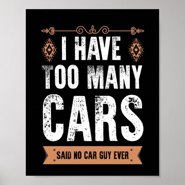 Funny Car Guy Gift I Have Too Many Cars Vintage Poster (Front)