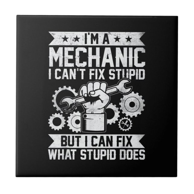 Funny Car Mechanic Engineer Men Women Kids Auto Me Ceramic Tile (Front)