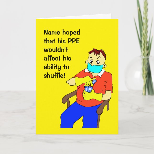 Funny Card Playing PPE Man Cartoon (Front)