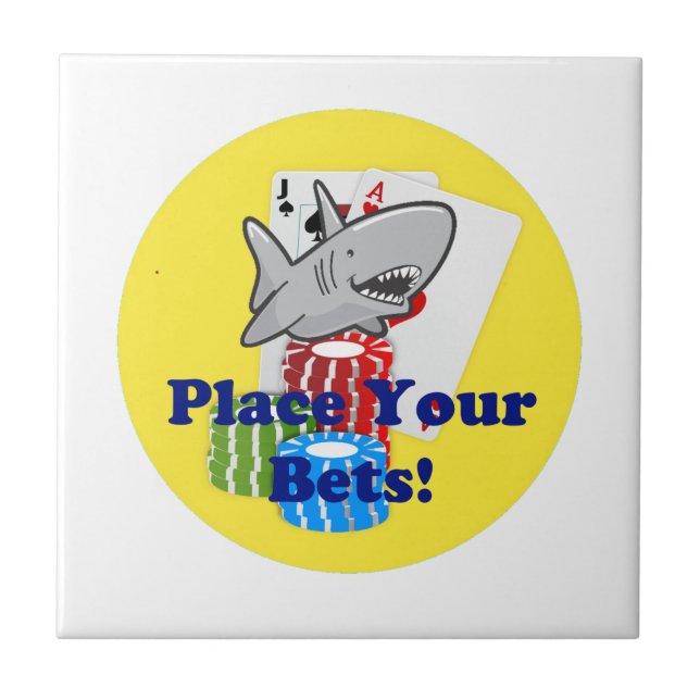 Funny Card Shark Gambling Cartoon with Poker Chips Ceramic Tile (Front)