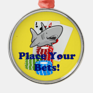 Funny Card Shark Gambling Cartoon with Poker Chips Metal Ornament