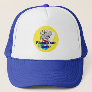 Funny Card Shark Gambling Cartoon with Poker Chips Trucker Hat