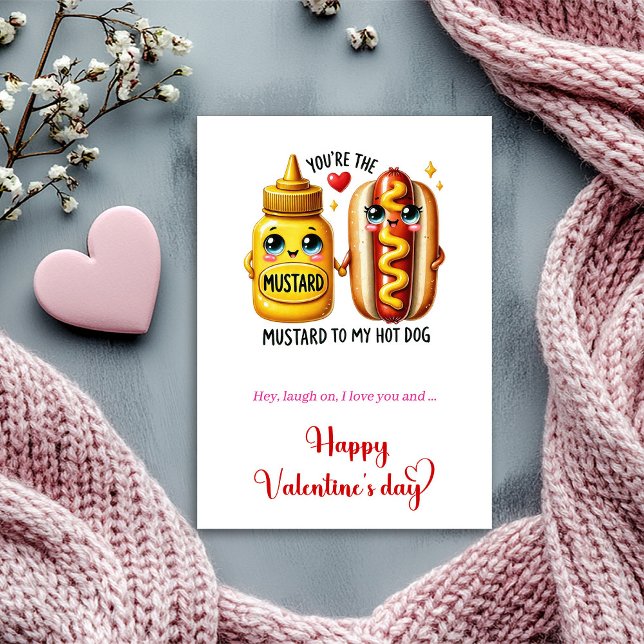 Funny Card You are the mustard to my hot dog  (Playful Valentine Card Funny Cartoon Fruit Quote)