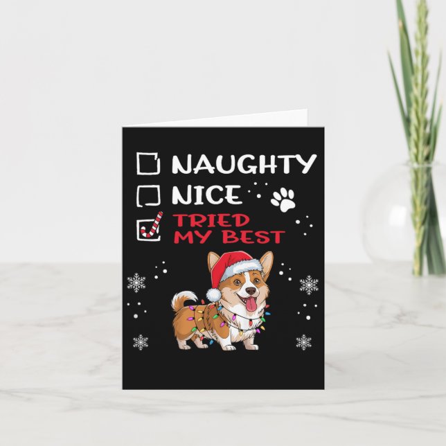Funny Cardigan Welsh Corgi Dog Christmas Naughty N Card (Front)