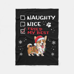 Funny Cardigan Welsh Corgi Dog Christmas Naughty N Fleece Blanket