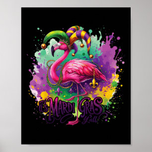 Funny Carnival Party Flamingo Mardi Gras Poster