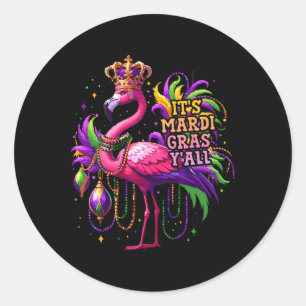 Funny Carnival Party Gift Idea Flamingo Mardi Gras Classic Round Sticker
