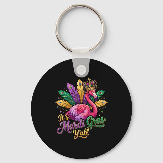 Funny Carnival Party Gift Idea Flamingo Mardi Gras Key Ring (Front)