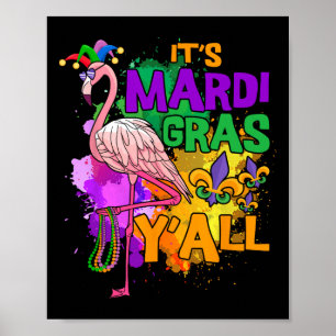 Funny Carnival Party Gift Idea Flamingo Mardi Gras Poster
