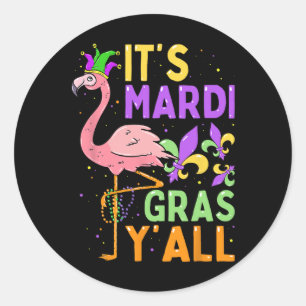 Funny Carnival Party Idea Flamingo Mardi Gras Classic Round Sticker