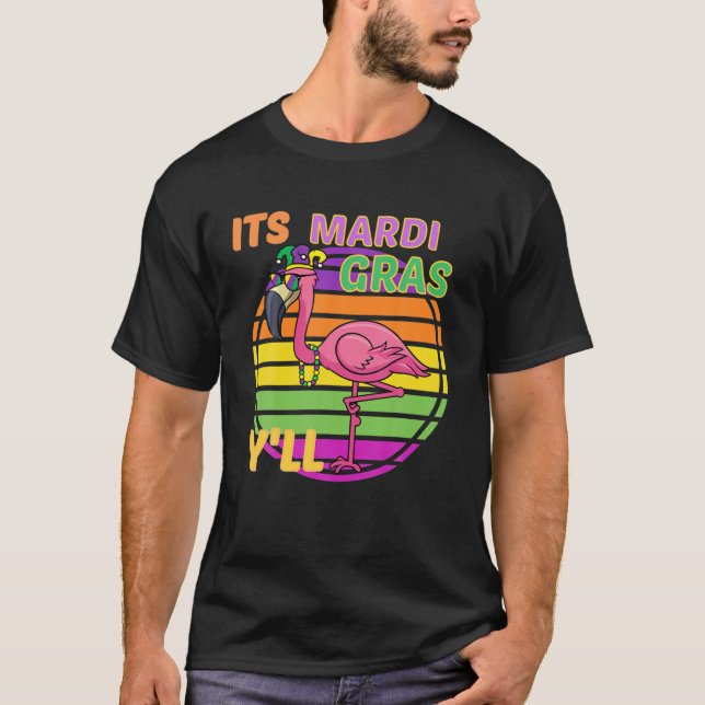 Funny Carnival Party Idea Flamingo Mardi Gras T-Shirt (Front)