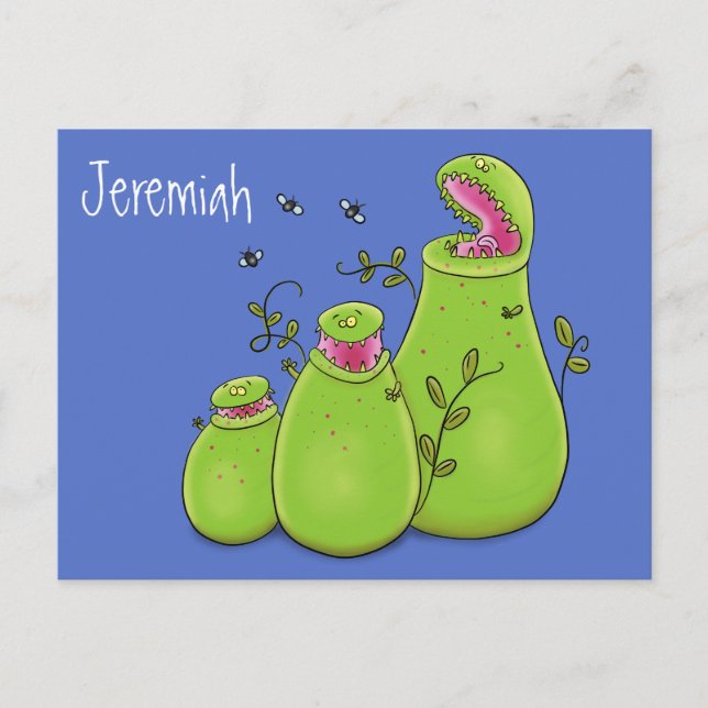 Funny carnivorous pitcher plants cartoon postcard (Front)