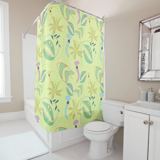 Funny carnivorous plants drawing seamless pattern shower curtain (In Situ)