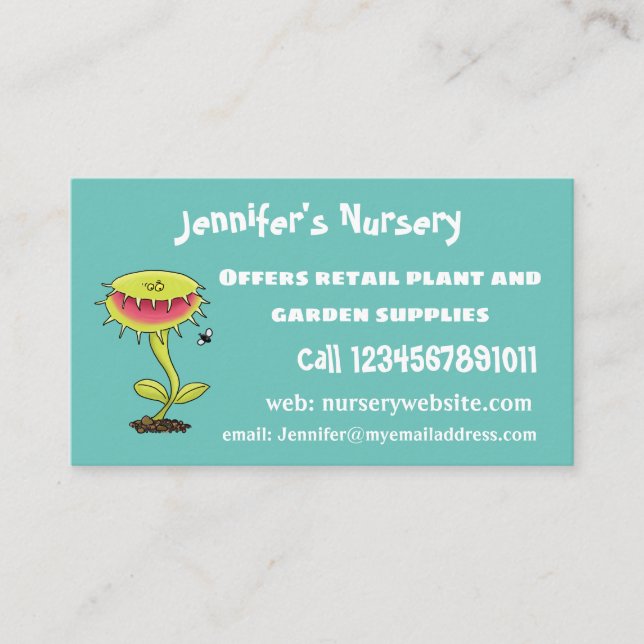 Funny carnivorous Venus fly trap plant cartoon Business Card (Front)