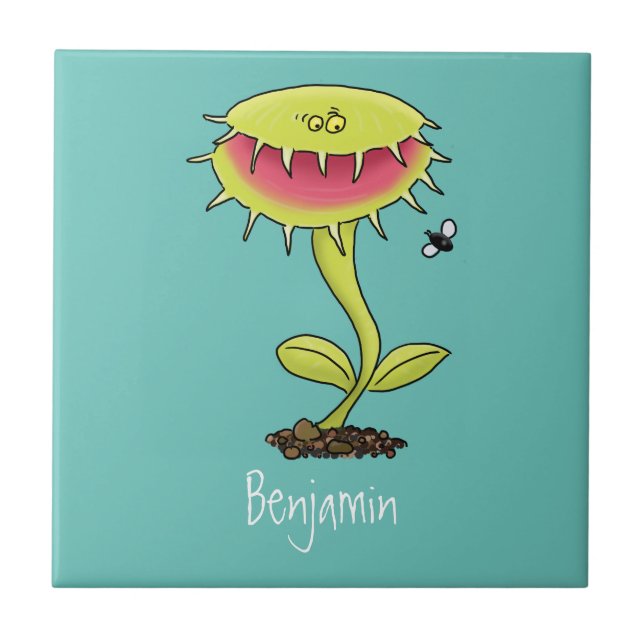 Funny carnivorous Venus fly trap plant cartoon Ceramic Tile (Front)