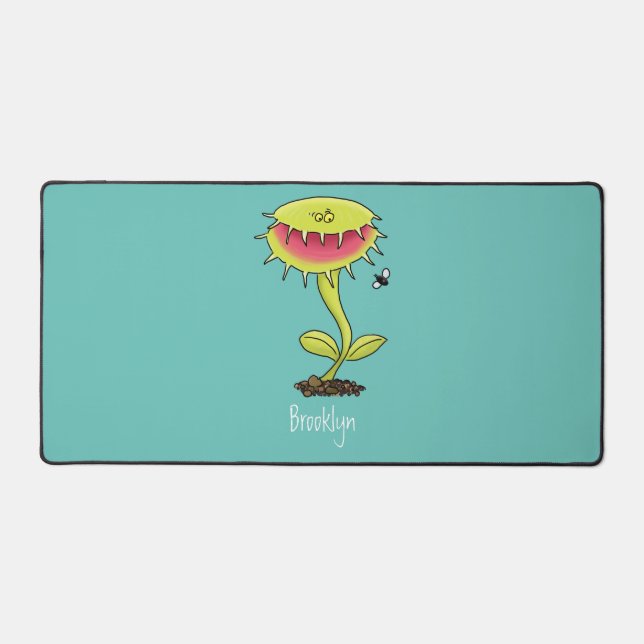 Funny carnivorous Venus fly trap plant cartoon Desk Mat (Front)