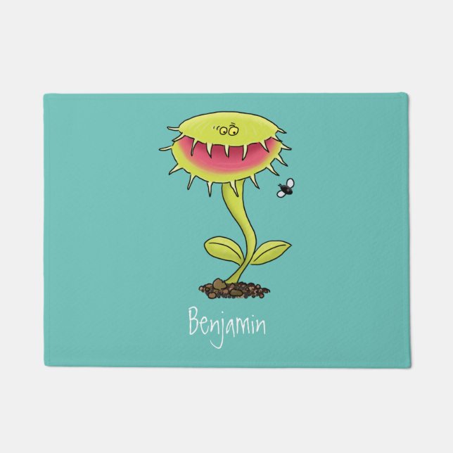 Funny carnivorous Venus fly trap plant cartoon Doormat (Front)