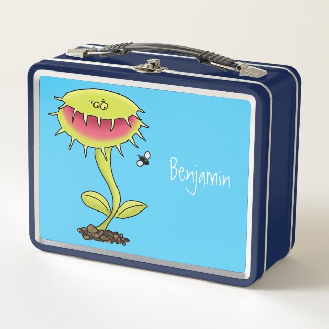 Funny carnivorous Venus fly trap plant cartoon Metal Lunch Box (Front)