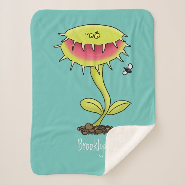 Funny carnivorous Venus fly trap plant cartoon  Sherpa Blanket (Front)