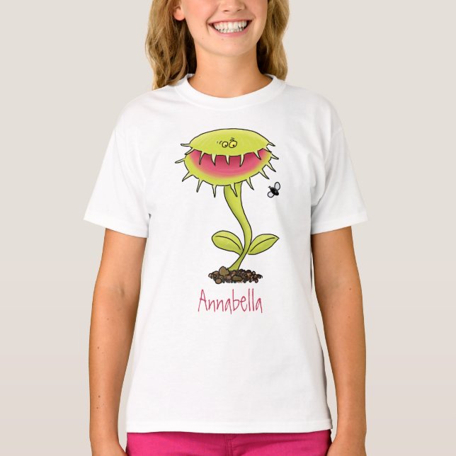 Funny carnivorous Venus fly trap plant cartoon T-Shirt (Front)