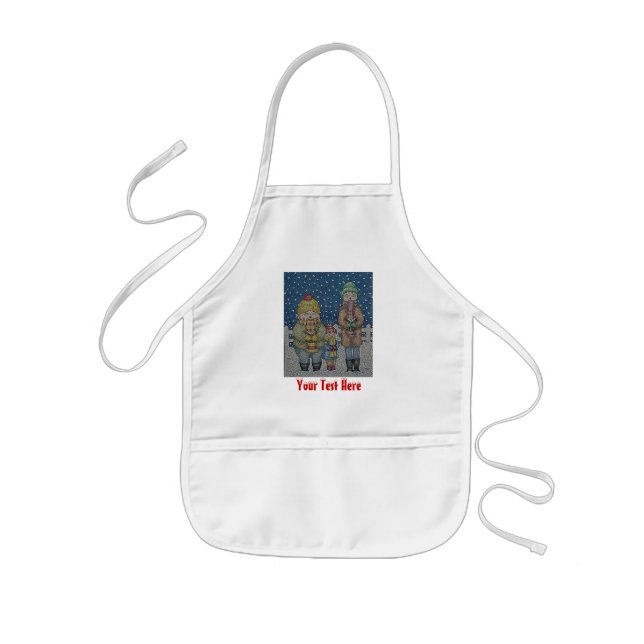 funny carol singers snow scene christmas design kids apron (Front)