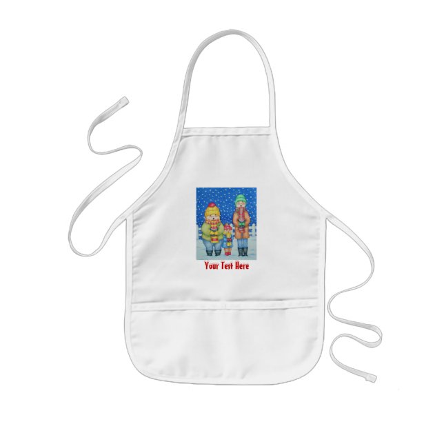 funny carol singers snow scene christmas design kids apron (Front)