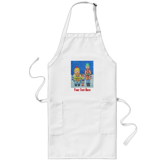 funny carol singers snow scene christmas design long apron (Front)