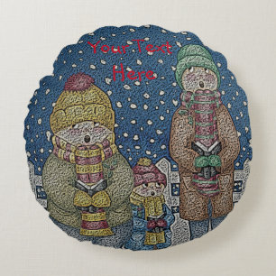 funny carol singers snow scene christmas design round cushion