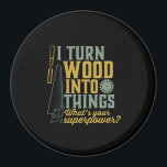 Funny Carpenter Woodworker I Turn Wood Into Things Magnet<br><div class="desc">I turn wood into things. Funny merchandise for carpenter, handyman, lumberjack, woodworker, furniture maker, boat builder, guys working with carpentry tools, axes, hammer, saw in the garage, retired grandpa who's always covered in sawdust. Great gift for retired father, grandfather. This vintage and retro design is available for men, women, ladies,...</div>