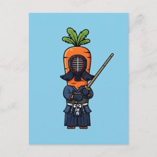Funny Carrot Kendo Warrior Shinai Illustration Postcard