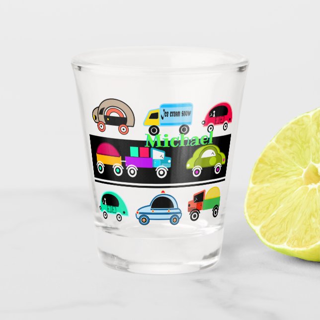 Funny cars shot glass (Front)