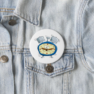 Funny Cartoon Alarm Clock Quirky Waking Up 7.5 Cm Round Badge