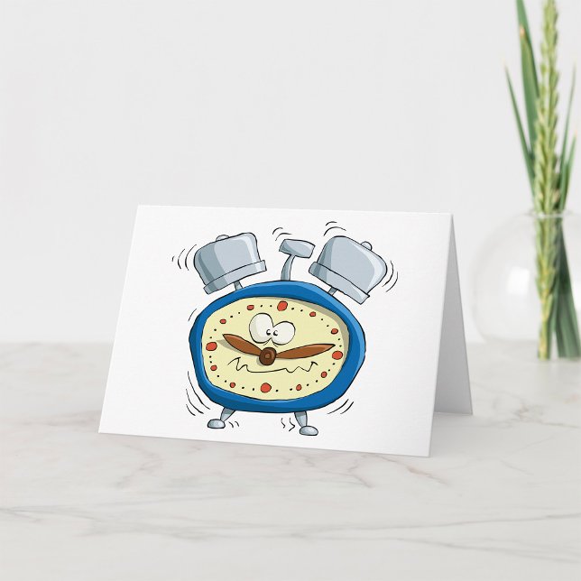 Funny Cartoon Alarm Clock Quirky Waking Up Card (Creator Uploaded)