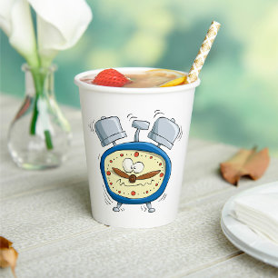 Funny Cartoon Alarm Clock Quirky Waking Up Paper Cups